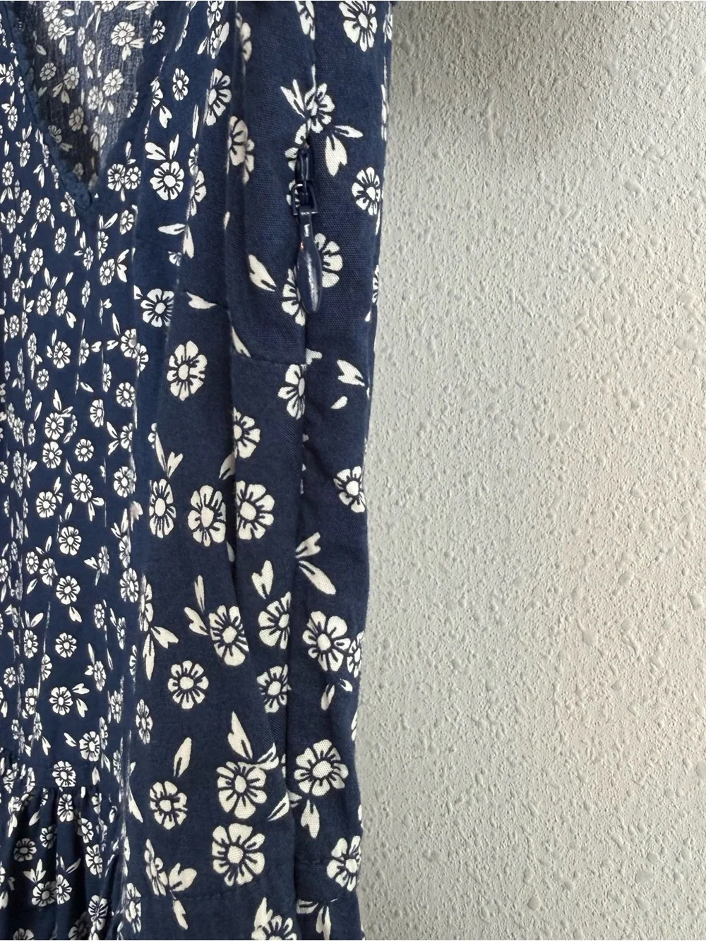 J.Crew Printed Lace Trim Mid Dress Navy Blue White Floral Cotton Sz 10